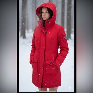 Abercrombie and Fitch Long Parka Jacket Hooded Lined Quilted Coat RED Size S
